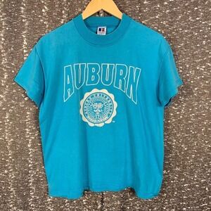 Vintage Auburn University Russell Athletic T-Shirt Light Blue Misses Large